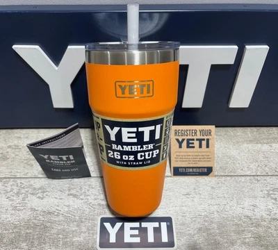 YETI Rambler 26/ora 30 oz tazza di paglia impilabile RITIRATO LE 🦀King Grank Orange🍊NUOVA CON ETICHETTE - Immagine 1 di 4