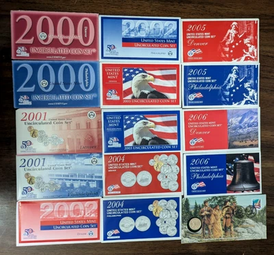 2000-2006 Uncirculated U.S Mint Coin Sets with COAs & Sacagawea $1 Coin Cover - Image 1 of 2
