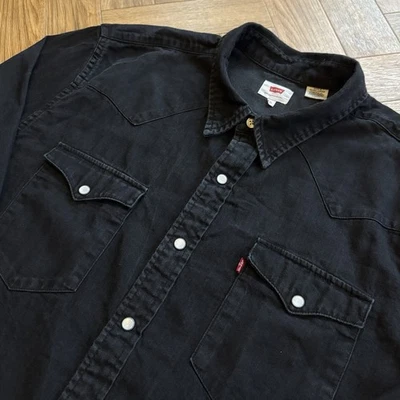 Levi's Western Denim Shirt Mens Black Extra Large Pearl Snap Button Long Sleeve - Image 1 of 4