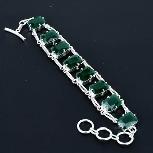 Brazalete de joyería de plata de ley 925 hecho a mano con piedras preciosas de esmeralda verde tamaño 7-8" - Imagen 1 de 5