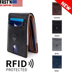 RFID Blocking Slim Bifold Leather Front Pocket Wallets for Men with Money Clip - Picture 1 of 14