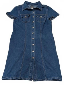 Vestido Graffiti NY Para Mujer Talla M Azul Denim Botón Delantero Cuello Hasta la Rodilla - Imagen 1 de 6