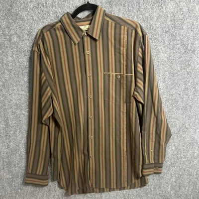 Camisa Tommy Bahama Marrón Madera Manga Larga Abotonada 100% Seda Rayas Mediana Foto 1 de 4