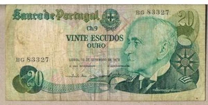 PORTUGAL BANKNOTE 20 P176a 1978 VF - SIG VILAR-Teixeira - 1/6 SIG VARIETIES - Picture 1 of 2