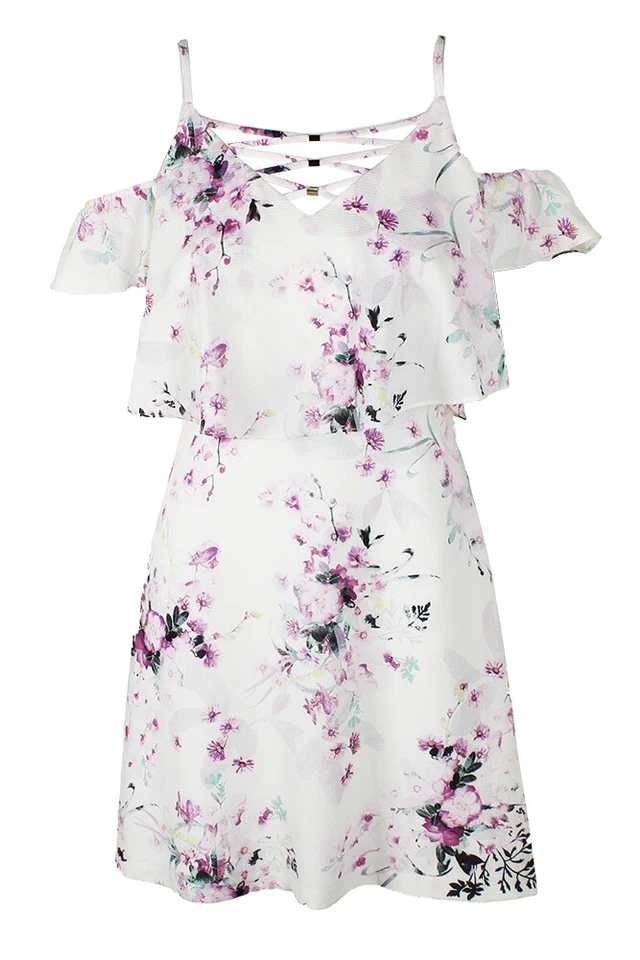 Kensie Womens White Cold Shoulder Floral Print Casual Dress 12 BHFO 7008