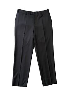Canali Tessuto Wool Flat Front Dress Pants Sz 30x28 Black Slacks Straight Solid