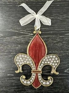 Kirkland’s, emailliert & mit Schmucksteinen besetzt, Fluer de Lis Ornament, 5,5” hoch, neu im Karton - Bild 1 von 5