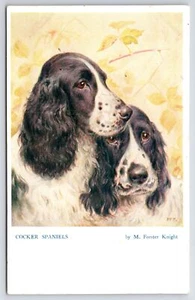 Artist M Forster Knight~Adorable Black & White Cocker Spaniels~Medici Society - Picture 1 of 2
