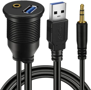 USB 3.0 & 3.5Mm Car Mount Flush Cable 3.5Mm + USB3.0 AUX Extension Dash Panel Wa - Picture 1 of 12