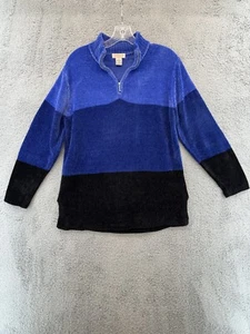 Vintage Damen Yarnworks Pullover Petite mittelblau schwarz 1/4 Zip Pulli - Bild 1 von 21