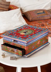 Caja de joyas de pavo real madera de mango hecha a mano multicolor caja de joyas india - Imagen 1 de 5