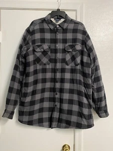Mens LT KINGSIZE Sherpa Lined Flannel Shirt Jacket Black Gray Buffalo Check - Picture 1 of 17