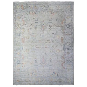 9'10"x13'6" Alabaster White Afghan Angora Oushak Wool Hand Knotted Rug R88058 - Picture 1 of 11