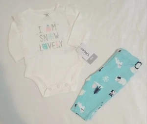 Carter's Baby Girl 2pc Snow Long Sleeve Bodysuit & Printed Pants Size 3M Outfit - Picture 1 of 5