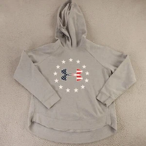 Under Armour Hoodie Womens L Gray USA Flag Logo Red White Blue Sweatshirt Loose - Picture 1 of 10