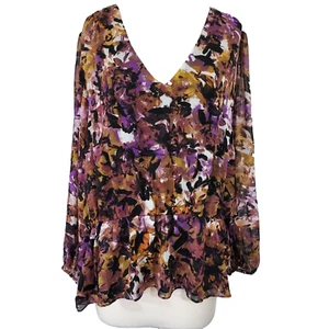 Camisa Top RACHEL Rachel Roy Fluida Gasa Peplum Mujeres Plus 2X Acuarela Floral - Imagen 1 de 13