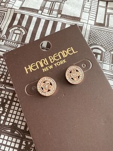 NEW Henri Bendel Pave Signature Stud Round Shape Earrings New! Rose Gold Color - Picture 1 of 6