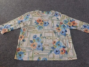 Alfred Dunner top 20W Beige floral pullover womens stretch coastal - Picture 1 of 13