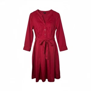 Talbots rot Cranberry Midikleid mit Gürtel Knopfleiste 3/4 Ärmel Größe 10 - Bild 1 von 10
