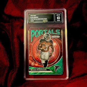 Panini Prizm Longhorns 2023 Bijan Robinson Portals Green Wave Rookie Gem Mint 10 - Imagen 1 de 2