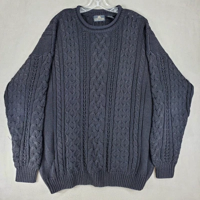 Structure Cable Knit Black Sweater Roll Neck Mens Size L Oversized Fisherman - Image 1 of 4