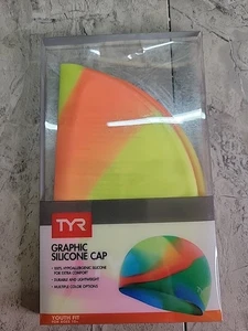 TYR Graphic Silicone Swim Cap Youth Fit AGES 10+ NEW-FREE SHIPPING - Picture 1 of 2