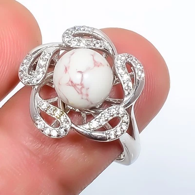 Anillo de joyería enchapado en plata con piedras preciosas turquesa blanco cobre tamaño Adst (R98) Foto 1 de 3