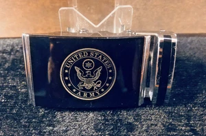 Vintage Militär UNITED STATES ARMY Logo Metall Gürtelschnalle schwarz & silber - Bild 1 von 8