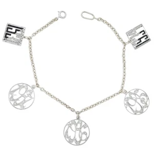 JE Caldwell Art Deco Diamond Onyx Platinum 14K Gold Vintage Date Charm Bracelet - Picture 1 of 10