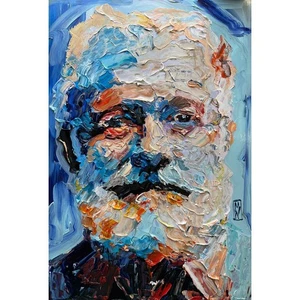 Original Abstrakt Ernest Hemingway Impasto Porträt Wandbild Gemälde 19" Autor - Bild 1 von 2