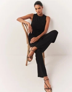 The White Company Jersey Tie Back Jumpsuit Black UK 18 RRP £89 - Picture 1 of 4