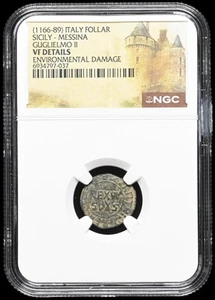 ITALY, Norman Sicily - Messina. William II 1169-1189. Æ Follaro NGC VF Details - Picture 1 of 2
