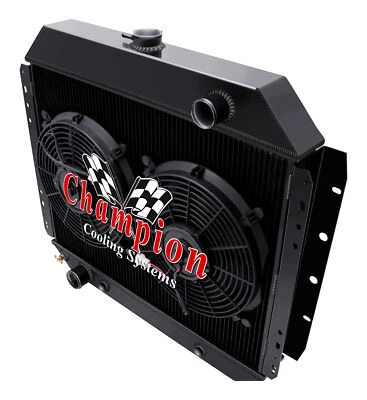 Radiador WR Champion 3 filas acabado negro, 2 ventiladores de 12" - Ford Bronco 1979 motor V8 Foto 1 de 4