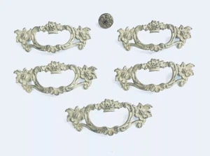 Antique Rococo Baroque Drawer Handle Pulls Cream (5 Set & 1 Knob w/Screws) 1900s - Picture 1 of 2