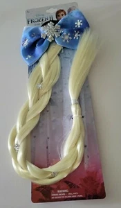 Disney Frozen 2 Elsa Faux Blonde Hair Braid With Blue Snowflake Charm Bow - Picture 1 of 7