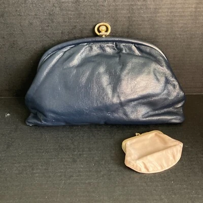 Bolso de Mano Clutch Azul Vintage Hecho en Italia y Satén Bloqueo de Beso Monedero Foto 1 de 4