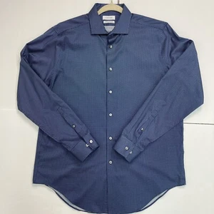 CK Calvin Klein Long Sleeve Button Up Non Iron Slim Fit Blue Geometric Shirt LG - Picture 1 of 11