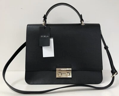 NWT Furla Bella Top Handle Satchel Leather Bag Shoulder Crossbody Black New - Image 1 of 4