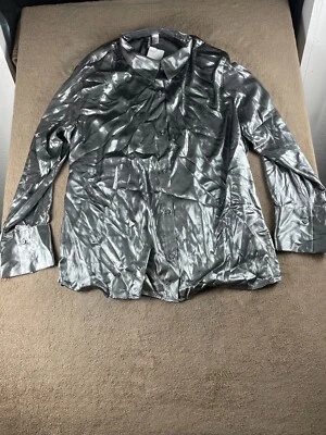Camisa H&M Dividida Plateada Metálica Botón Frontal Para Mujer L Nueva Con Etiquetas Manga Larga Foto 1 de 2
