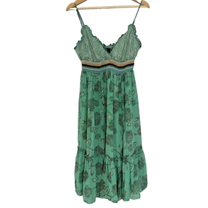 Vestido BCBG Maxazria Verde Seda Correa Espagueti Jardín Hada Marrón Hoja Talla S - Imagen 1 de 11