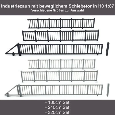  H0 Fabrikzaun Industriezaun Metallzaun 1:87 Zaun "Schiebetor" 180/210/320 cm - Bild 1 von 4