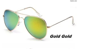 Gold/Green Aviator Retro Classic Mens Womens Strong Sunnies Sunglasses - Picture 1 of 12