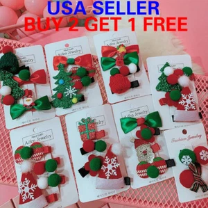 4 pcs Girl Christmas Holiday Gift Snowflake Ribbon Hair Bows Clip Girl Hairpin - Picture 1 of 18