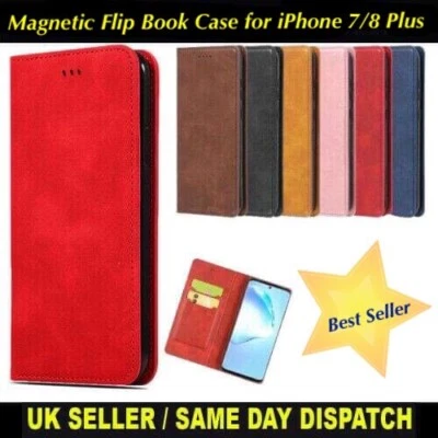iPhone 7 Plus / 8 Plus Shockproof Magnetic Leather Card Wallet Book Case Cover - Image 1 of 4