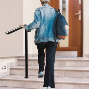 Handrail Single Post Stair Railing Iron Handrail for Stairs 2-3Step 3.3 Ft Black - Picture 1 of 16