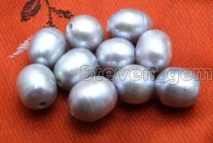 10 Pieces 10-11mm Rice 2mm Hole Natural Gray Pearl Beads for Jewelry Making DIY - Picture 1 of 8