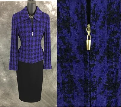 HERMOSA chaqueta de punto St John púrpura negro traje blazer talla 2 Foto 1 de 4