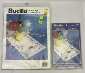 Vintage Bucilla Celebration Table Runner Stamped Cross Stitch 40620 & 63878 Lot - Picture 1 of 5
