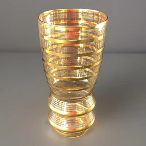 Vase Vintage Années 50 Verre Rayures Or - Picture 1 of 5