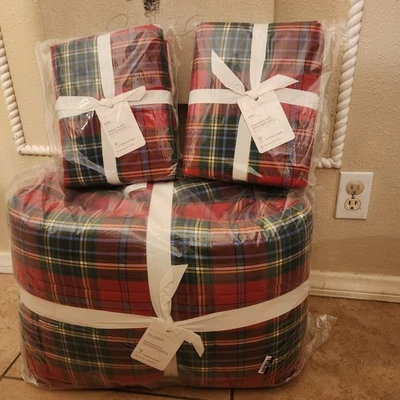NUEVO Edredón Pottery Barn Simon Plaid COMPLETO/QUEEN Sherpa 2 EURO shams tartán Foto 1 de 4